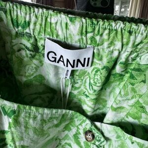 Ganni Green Button Down Shirt with Tie-Dye Pattern